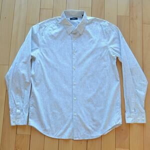 Theory Long Sleeve Button Down Shirt White with Dot Pattern Size Large